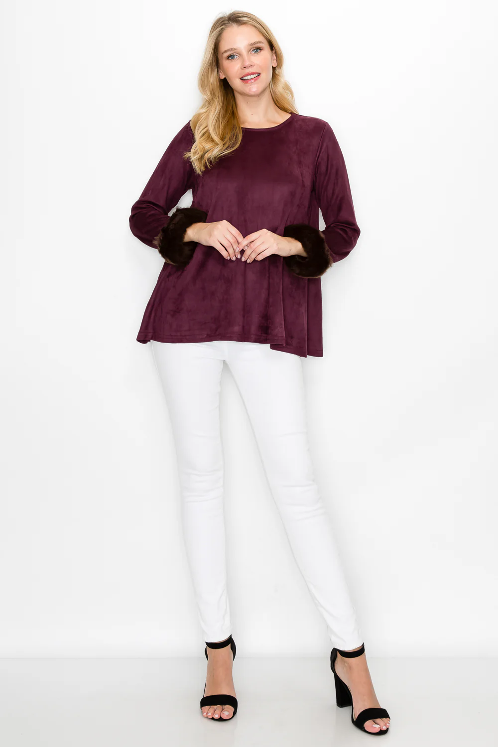 Anabelle Stretch Suede Top with Fur - Image 5