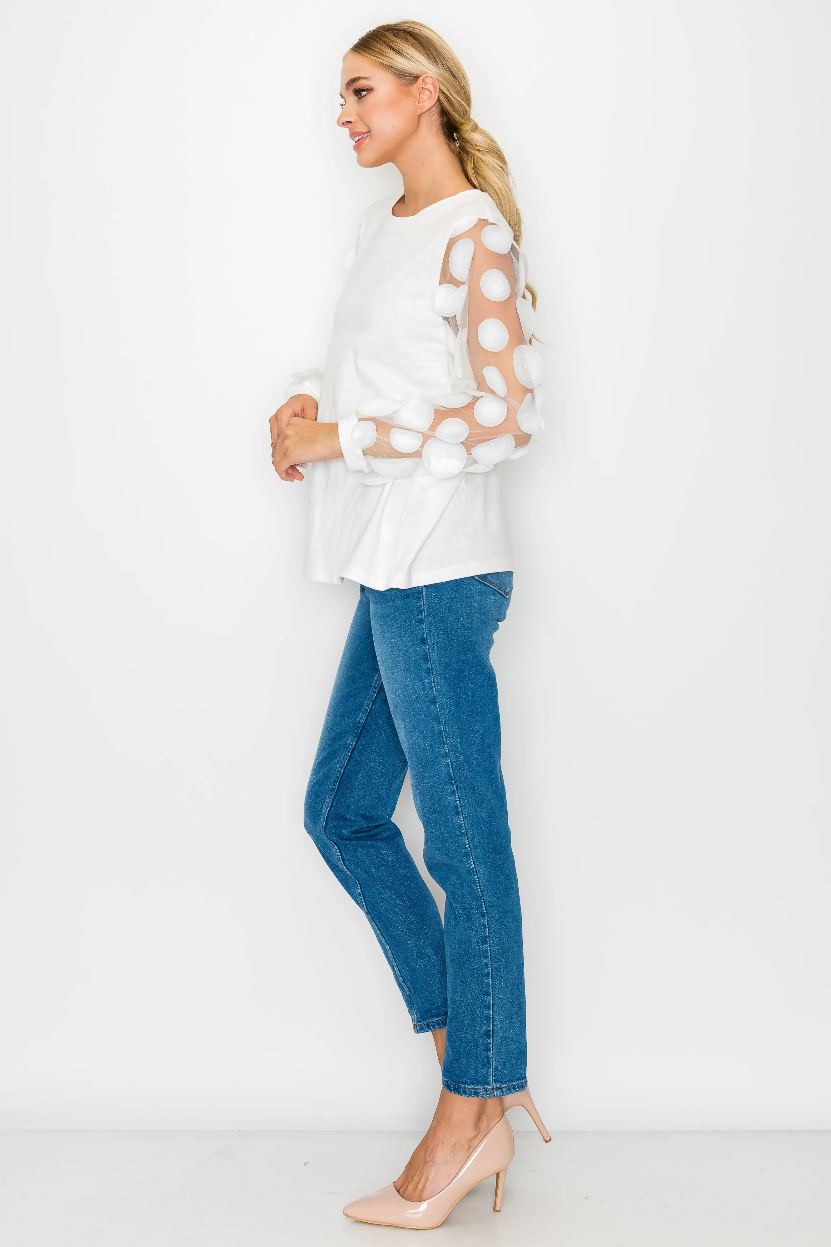 Rinna Pointe Knit Top with Mesh Lace Circle - Image 10