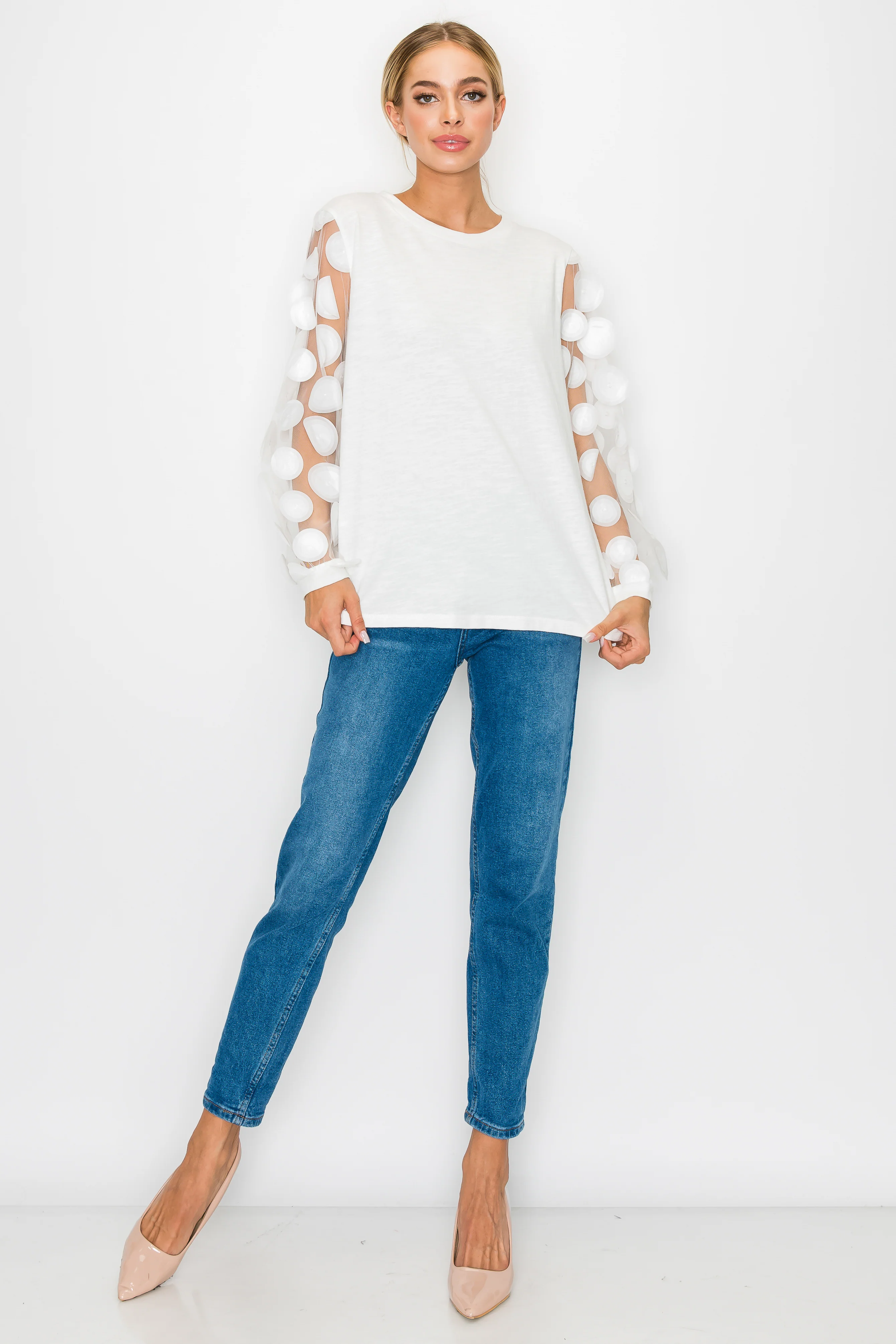 Rinna Pointe Knit Top with Mesh Lace Circle - Image 11