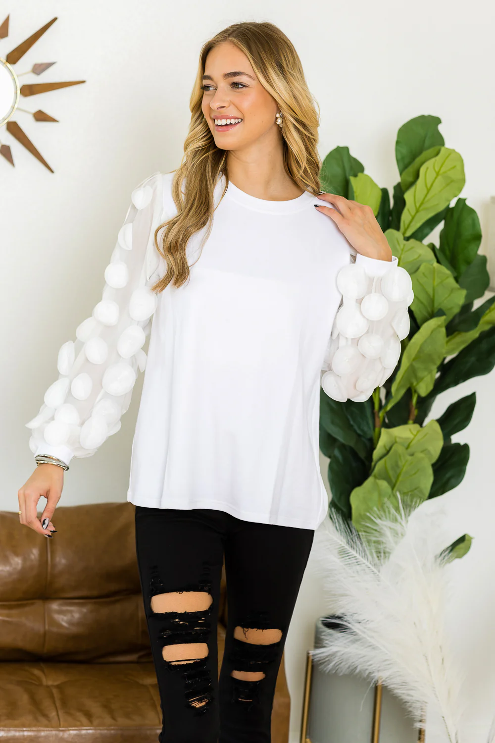 Rinna Pointe Knit Top with Mesh Lace Circle - Image 4